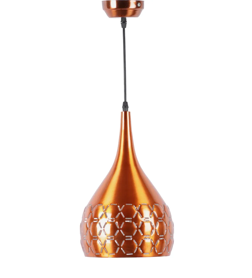Traditional Aluminium Copper Hued Carved Single Hanging Light
