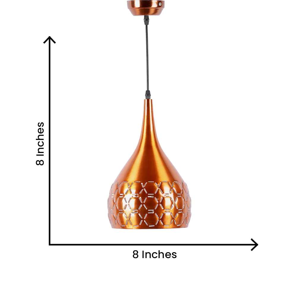 Traditional Aluminium Copper Hued Carved Single Hanging Light