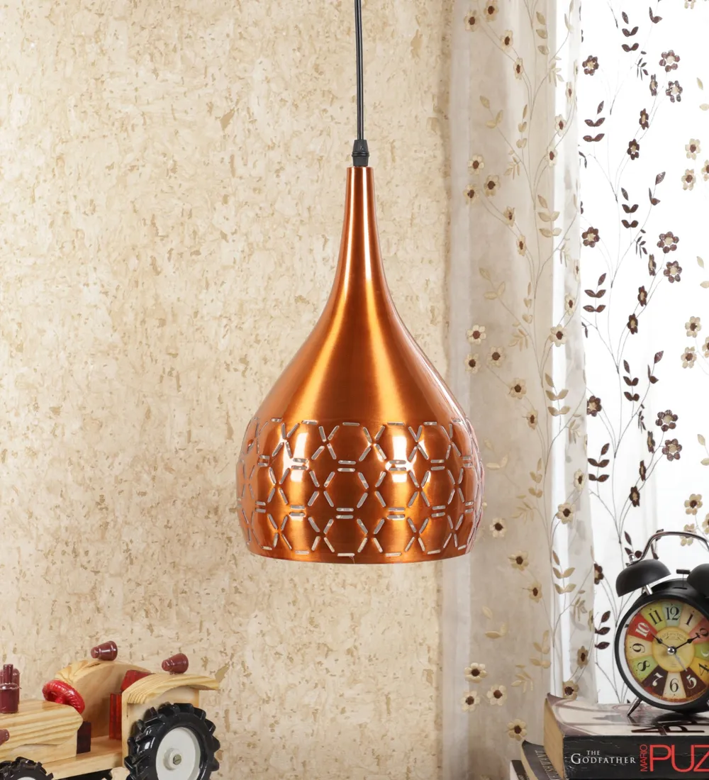 Traditional Aluminium Copper Hued Carved Single Hanging Light