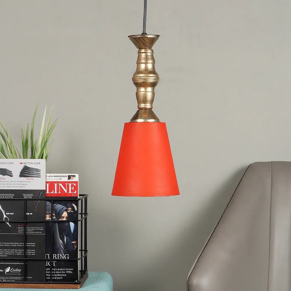 Traditional Antique Gold Metal Hanging Light With Designer Shade Red
