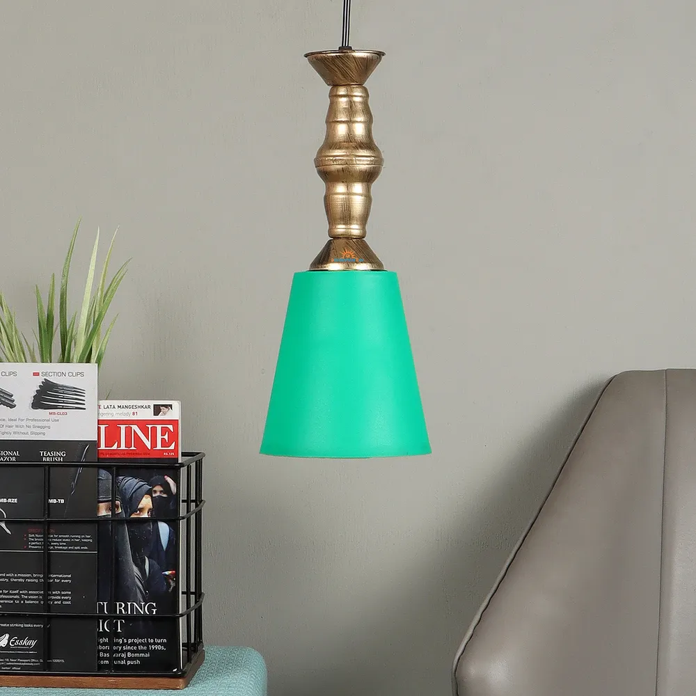 Traditional Antique Gold Metal Hanging Light With Designer Shade Red