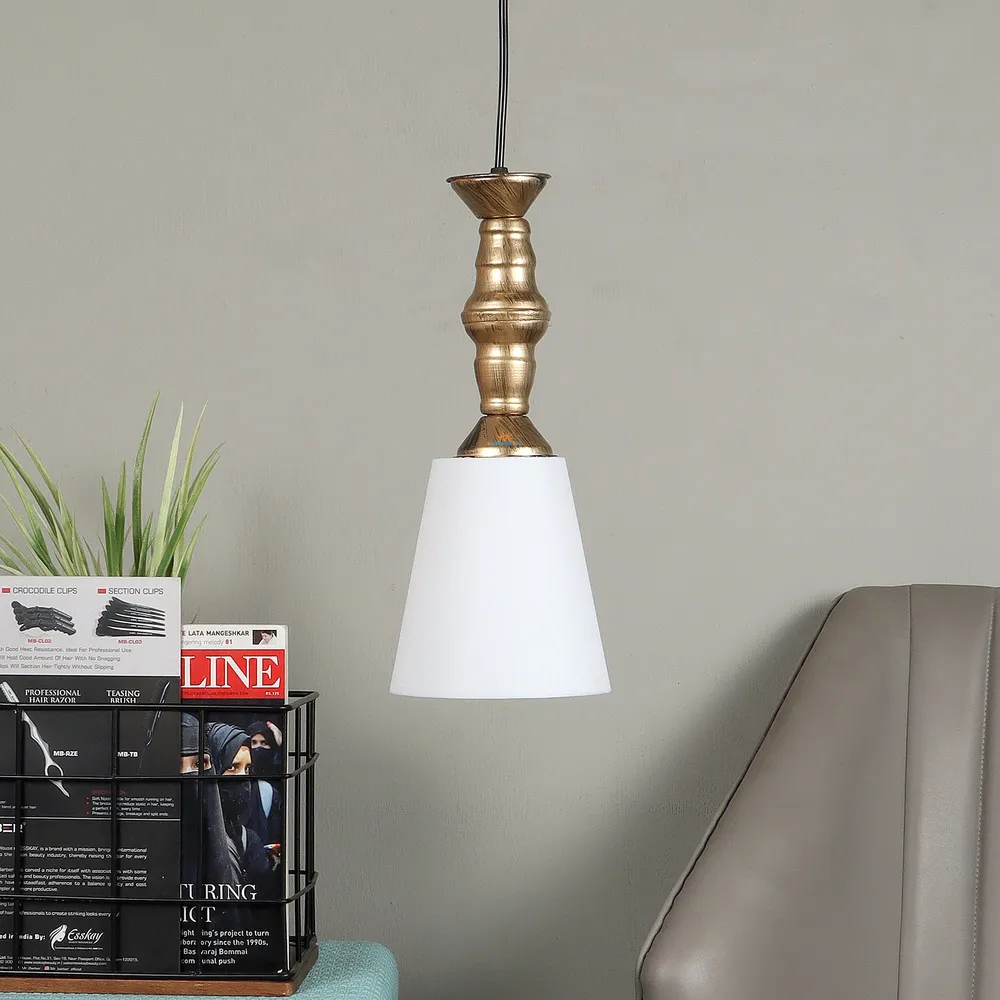 Traditional Antique Gold Metal Hanging Light With Designer Shade Red