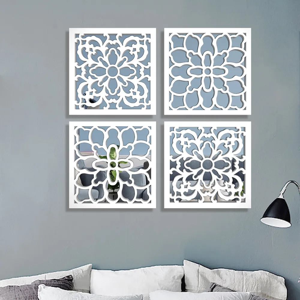 Traditional Arabic Wooden Mirror Wall Art- Set of 4