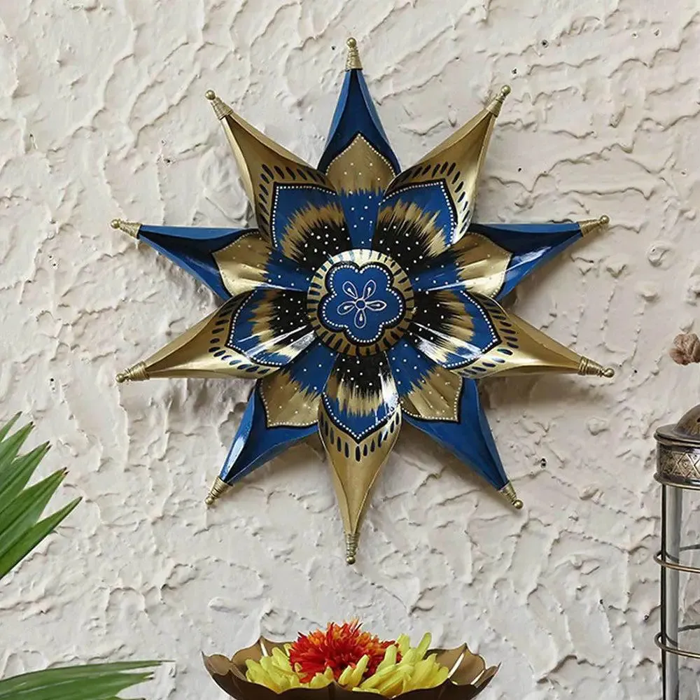 Traditional Big Flower Metal Wall Art Décor (Blue & Gold)
