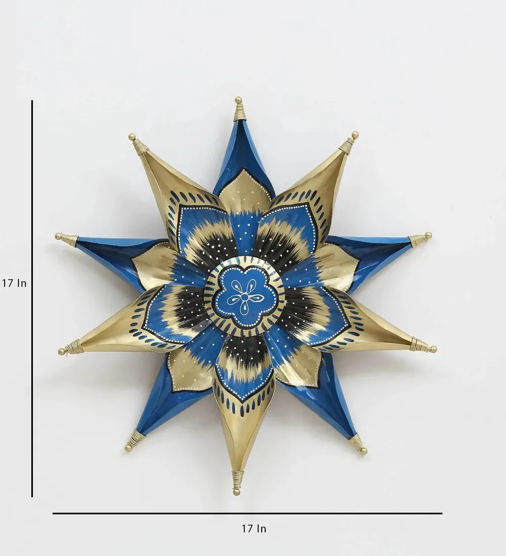 Traditional Big Flower Metal Wall Art Décor (Blue & Gold)