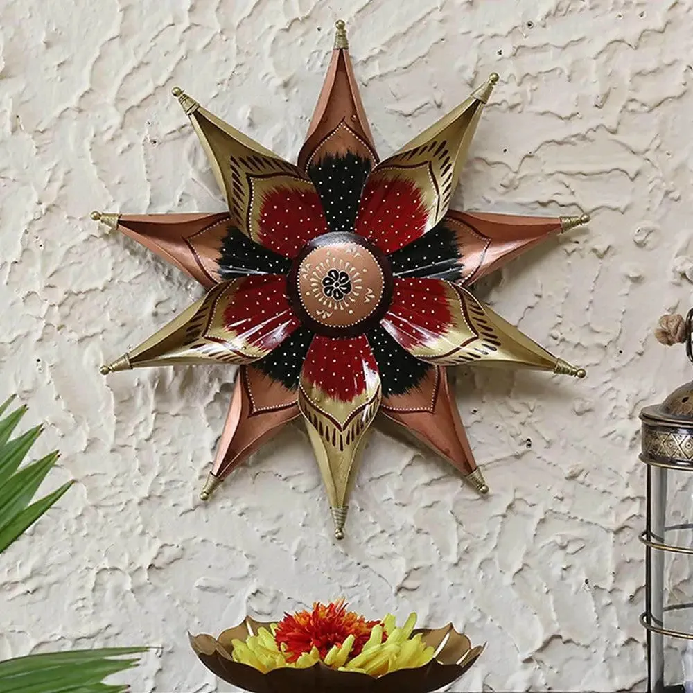 Traditional Big Flower Metal Wall Art Décor (Red & Gold)