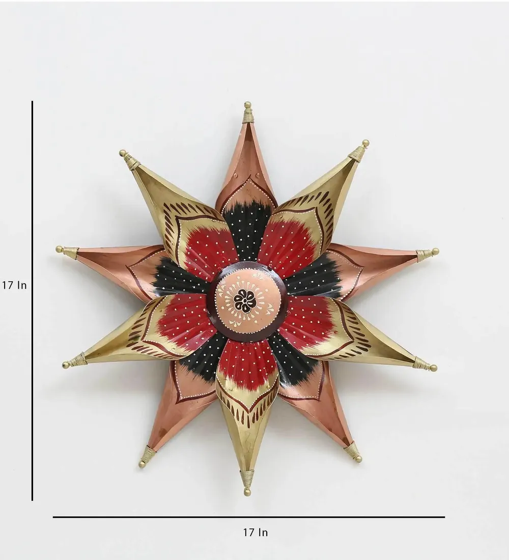 Traditional Big Flower Metal Wall Art Décor (Red & Gold)