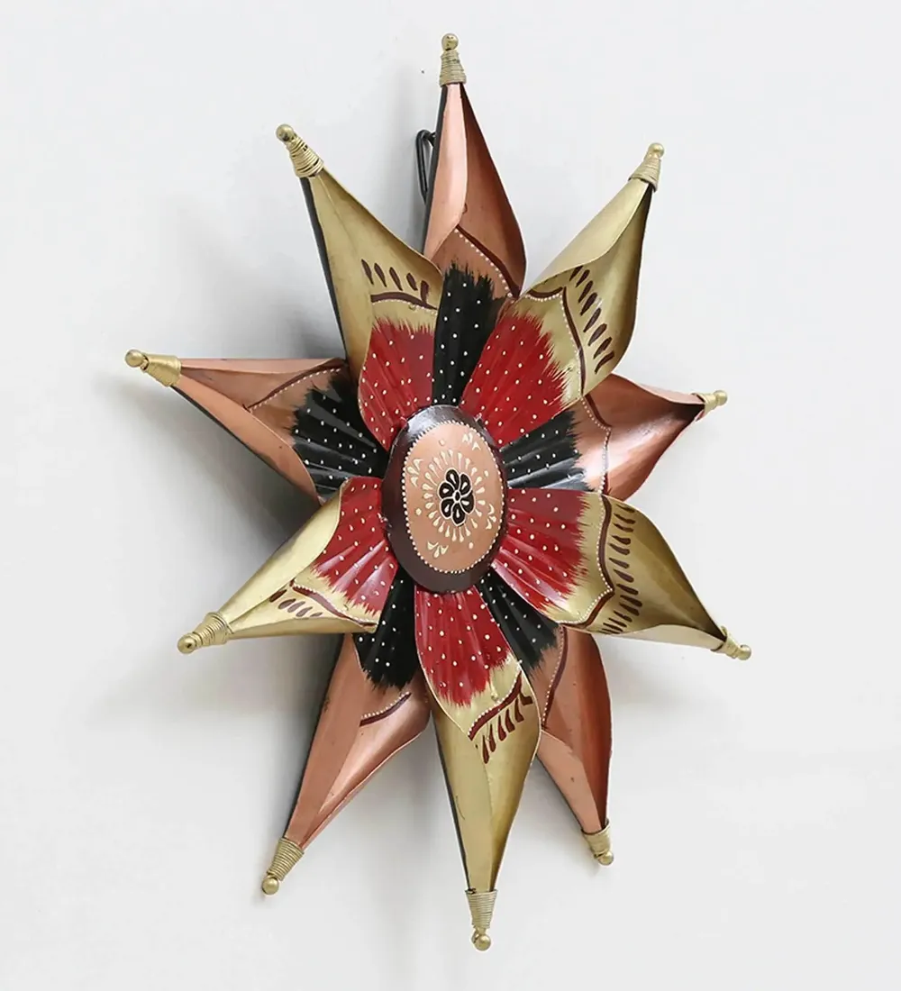 Traditional Big Flower Metal Wall Art Décor (Red & Gold)