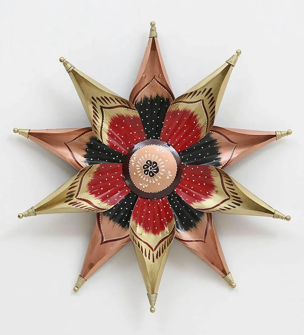 Traditional Big Flower Metal Wall Art Décor (Red & Gold)