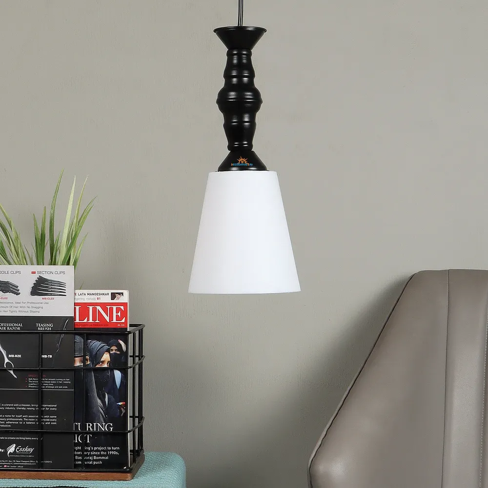 Traditional Black Metal Hanging Light With Designer Shade Green