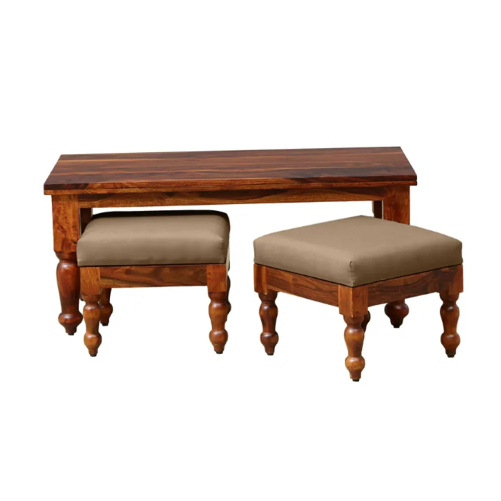 Traditional Blocked Handcrafted Aesthetic Coffee Tables With 2 Stools