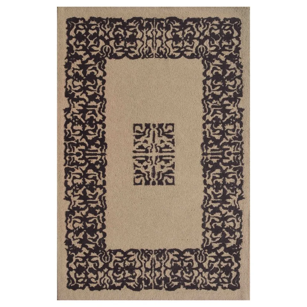 Traditional Bordered Brown &amp; Beige Tufted Area Carpet 3X5ft