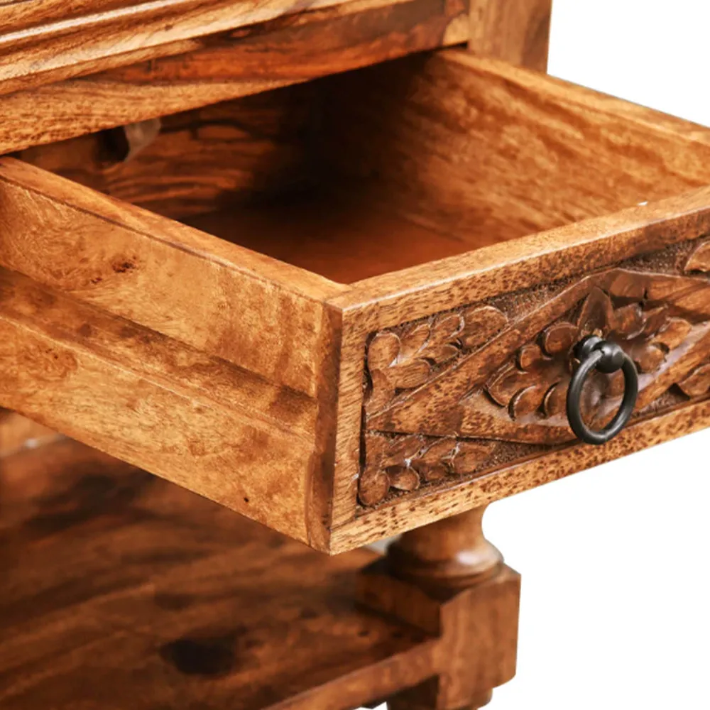 Traditional Crafted Sheesham Wood Bedside Table With Drawer