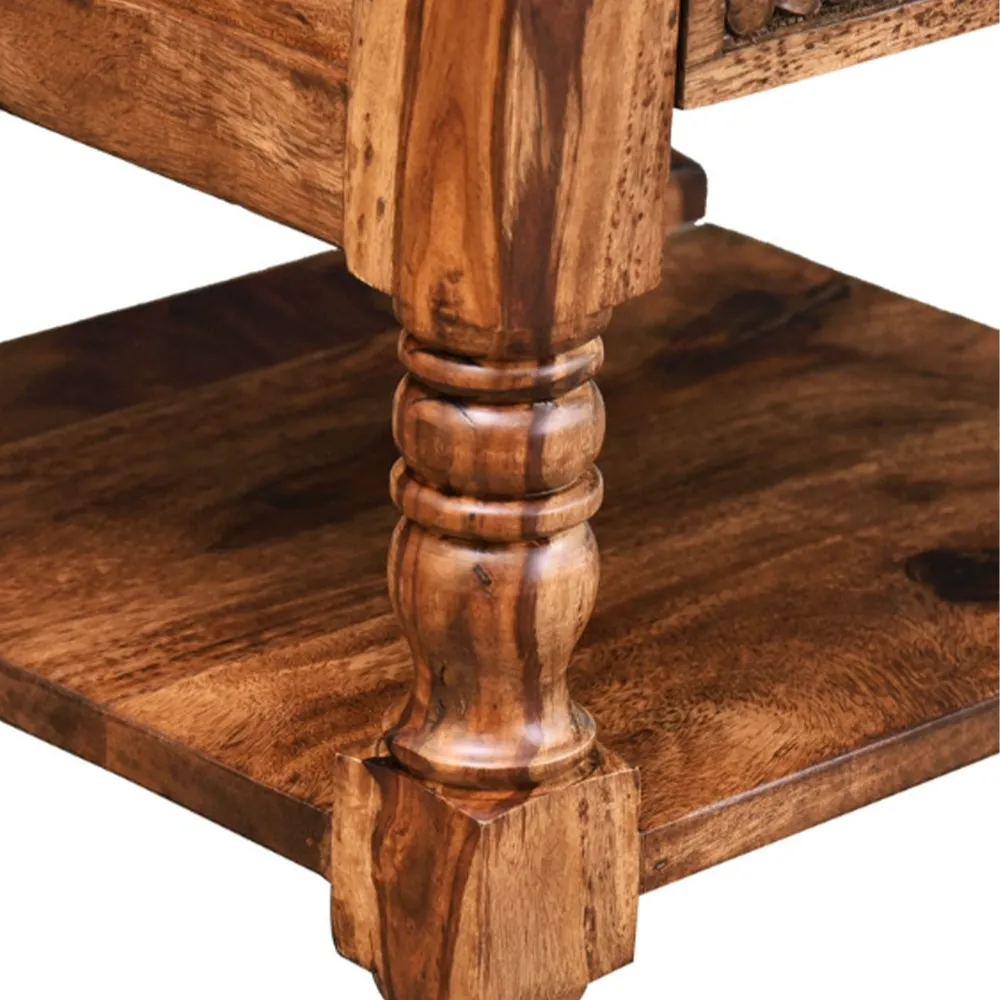 Traditional Crafted Sheesham Wood Bedside Table With Drawer