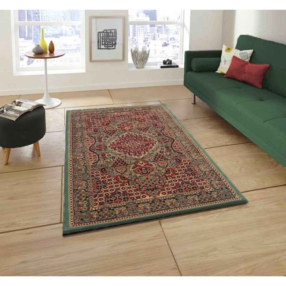 Traditional Craftsmanship Designer Green Polyproplene Area Carpet 3X5ft