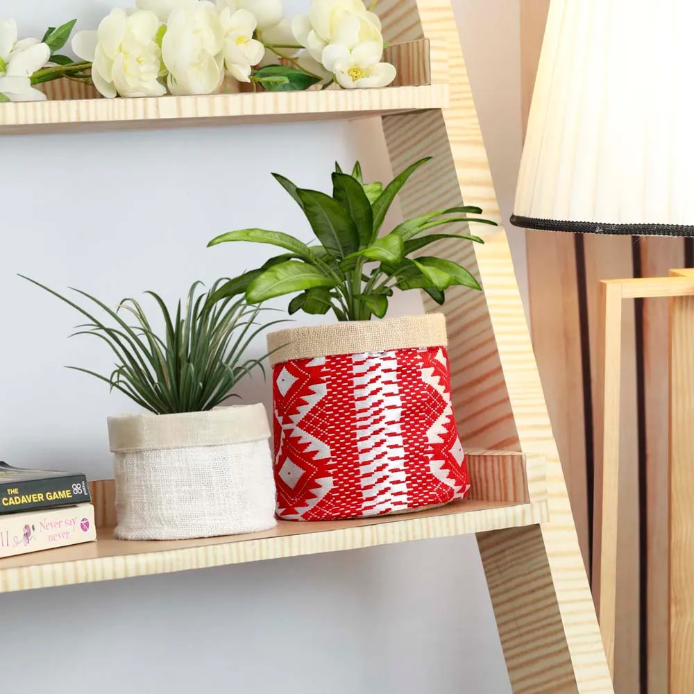 Traditional Designer Red & White Cotton & Jute Planters Set Of 2