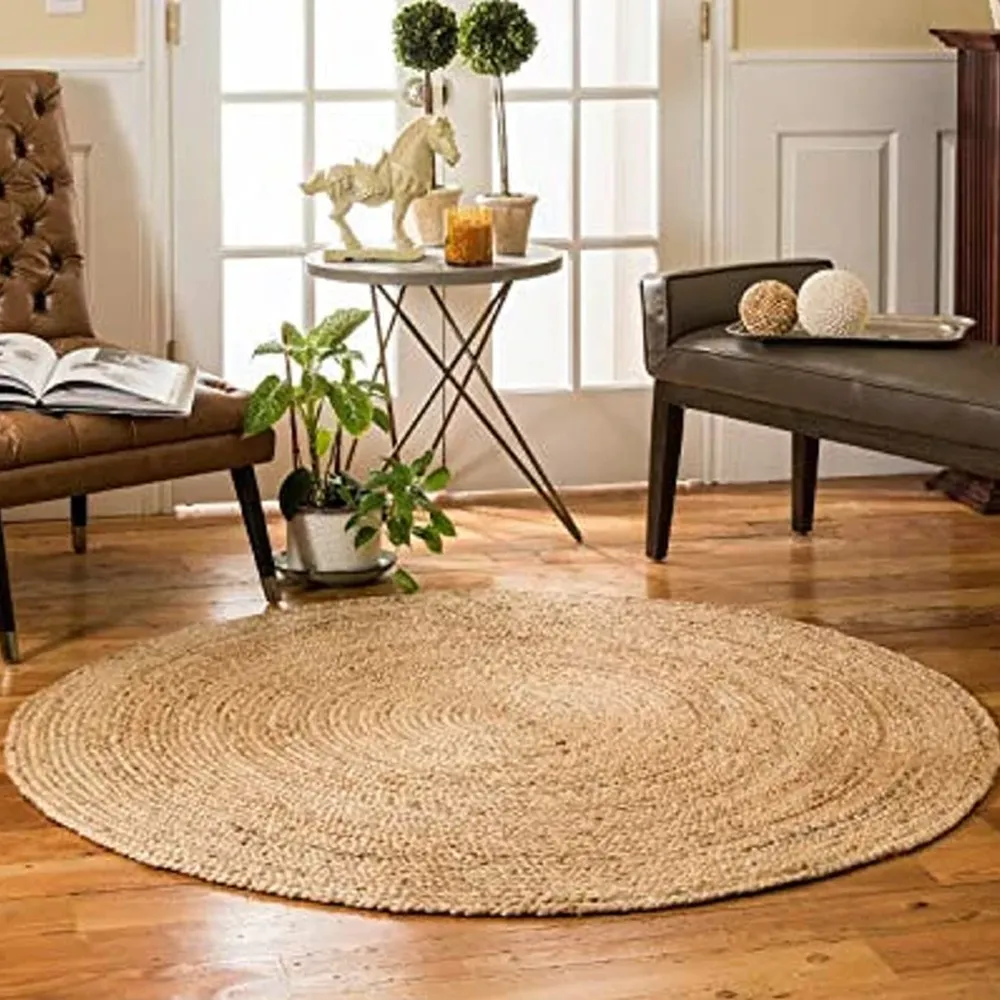 Traditional Designer Round Jute Rug Regular (Diameter 120cm)
