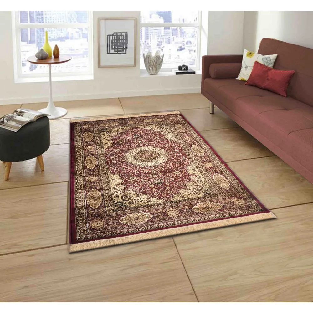 Traditional Designer Shiny Tufted Red Luxe Silk Area Carpet 4X6ft