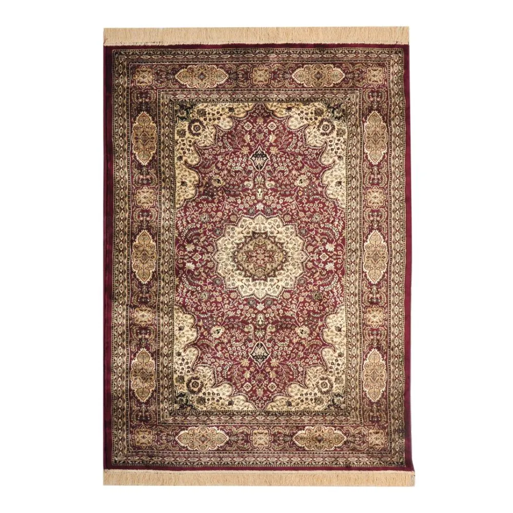 Traditional Designer Shiny Tufted Red Luxe Silk Area Carpet 4X6ft