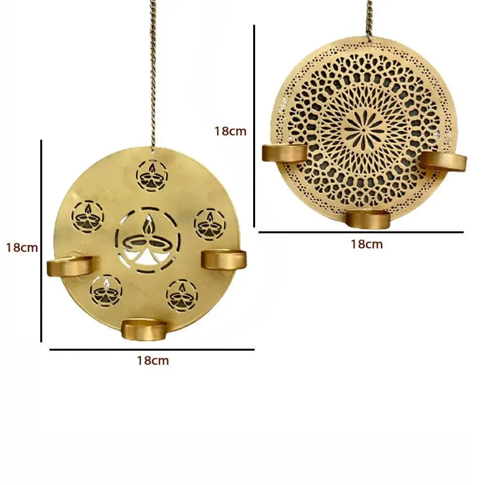Traditional Diya & Mandala Cutwork Metal Tea Light Holder in Gold FInish- Set of 2
