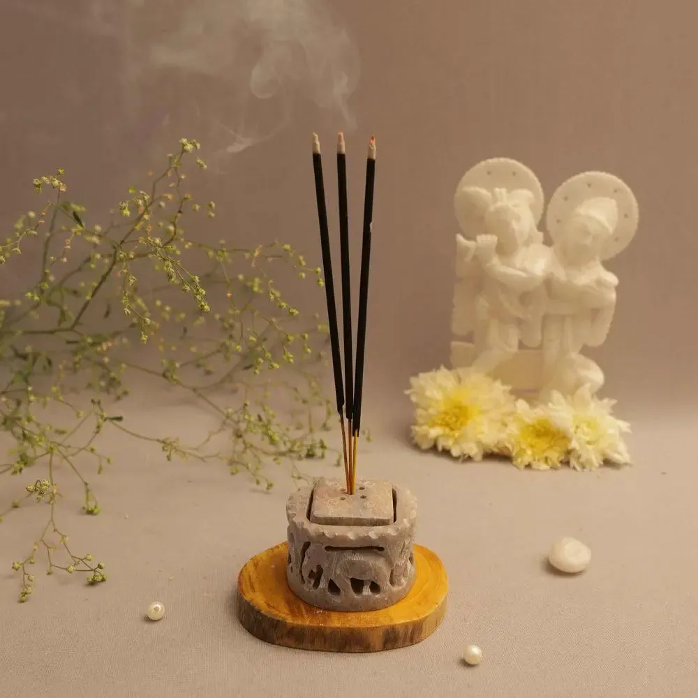 Traditional Elephant Carved Marble Soapstone Incense Stick Holder