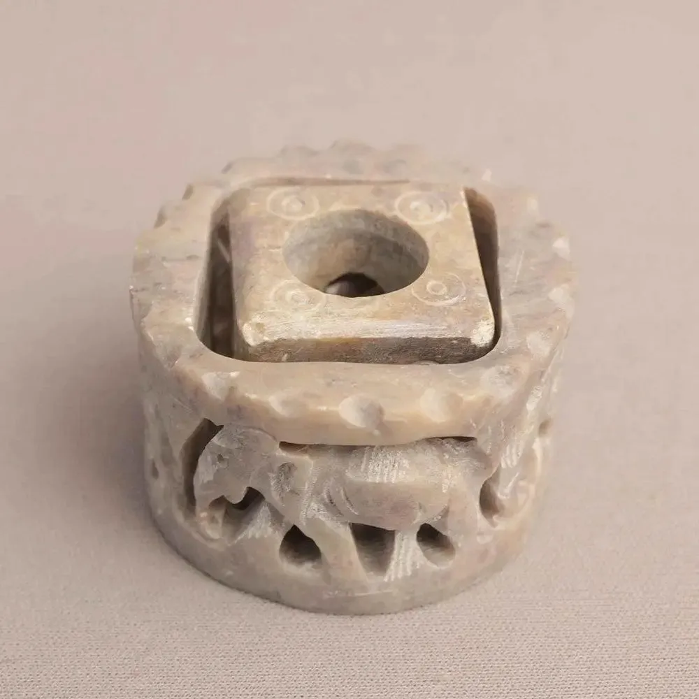 Traditional Elephant Carved Marble Soapstone Incense Stick Holder