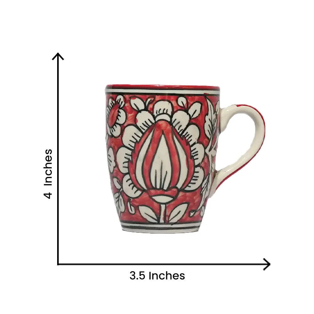 Traditional Floral Pattern Red &amp; Yellow Ceramic Mugs Set Of 2