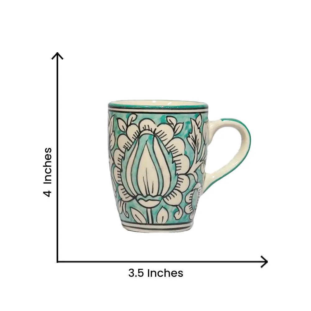 Traditional Floral Pattern Yellow &amp; Blue Ceramic Mugs Set Of 2