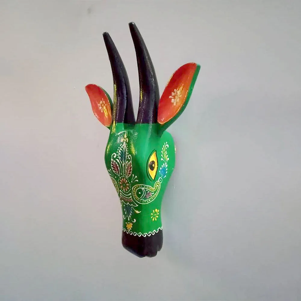 Traditional Green Bull Head Wooden Wall Decor