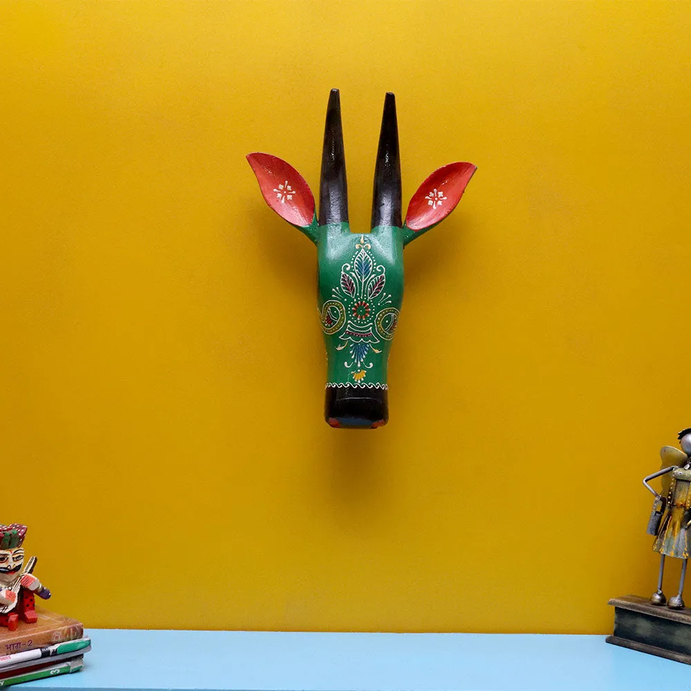 Traditional Green Bull Head Wooden Wall Decor