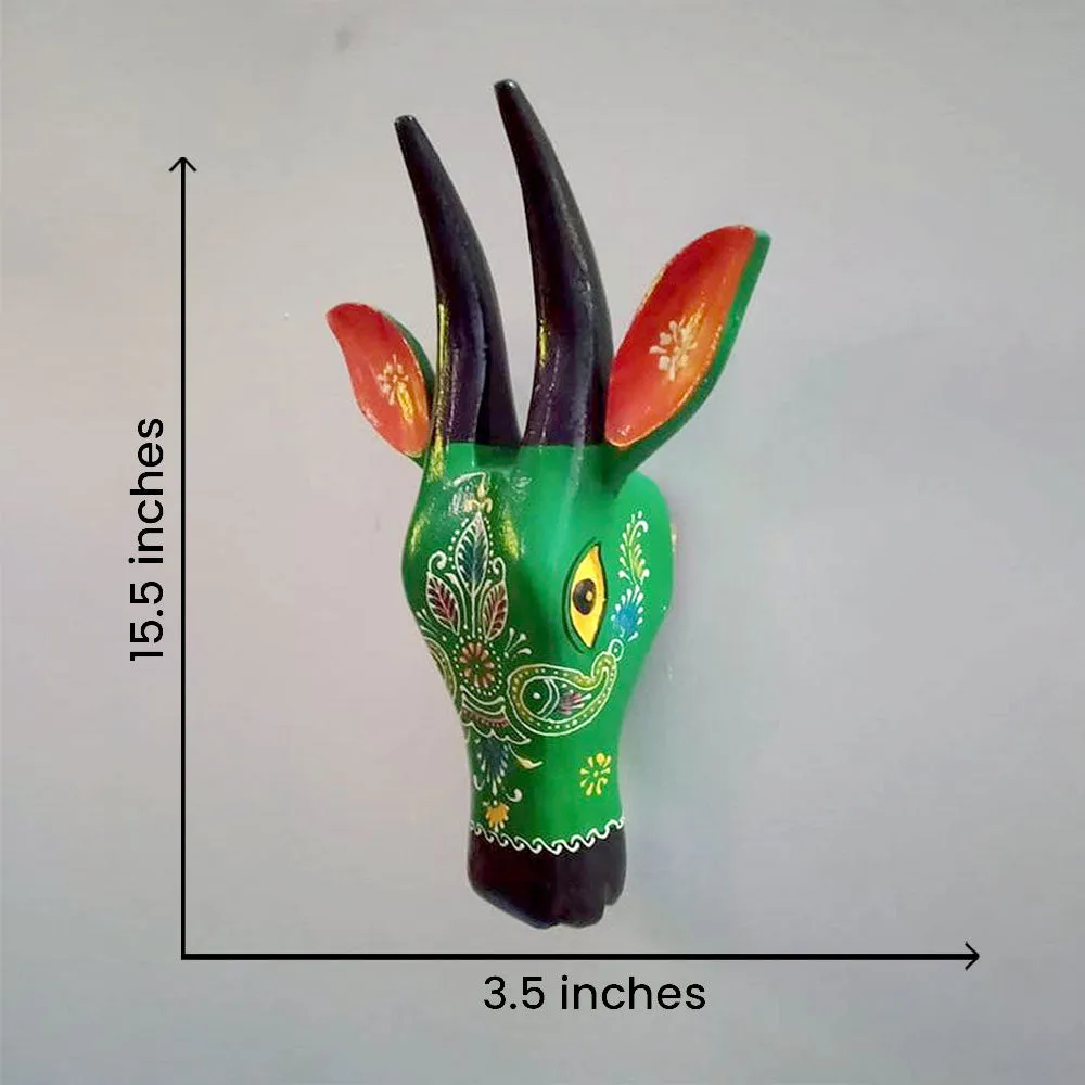 Traditional Green Bull Head Wooden Wall Decor