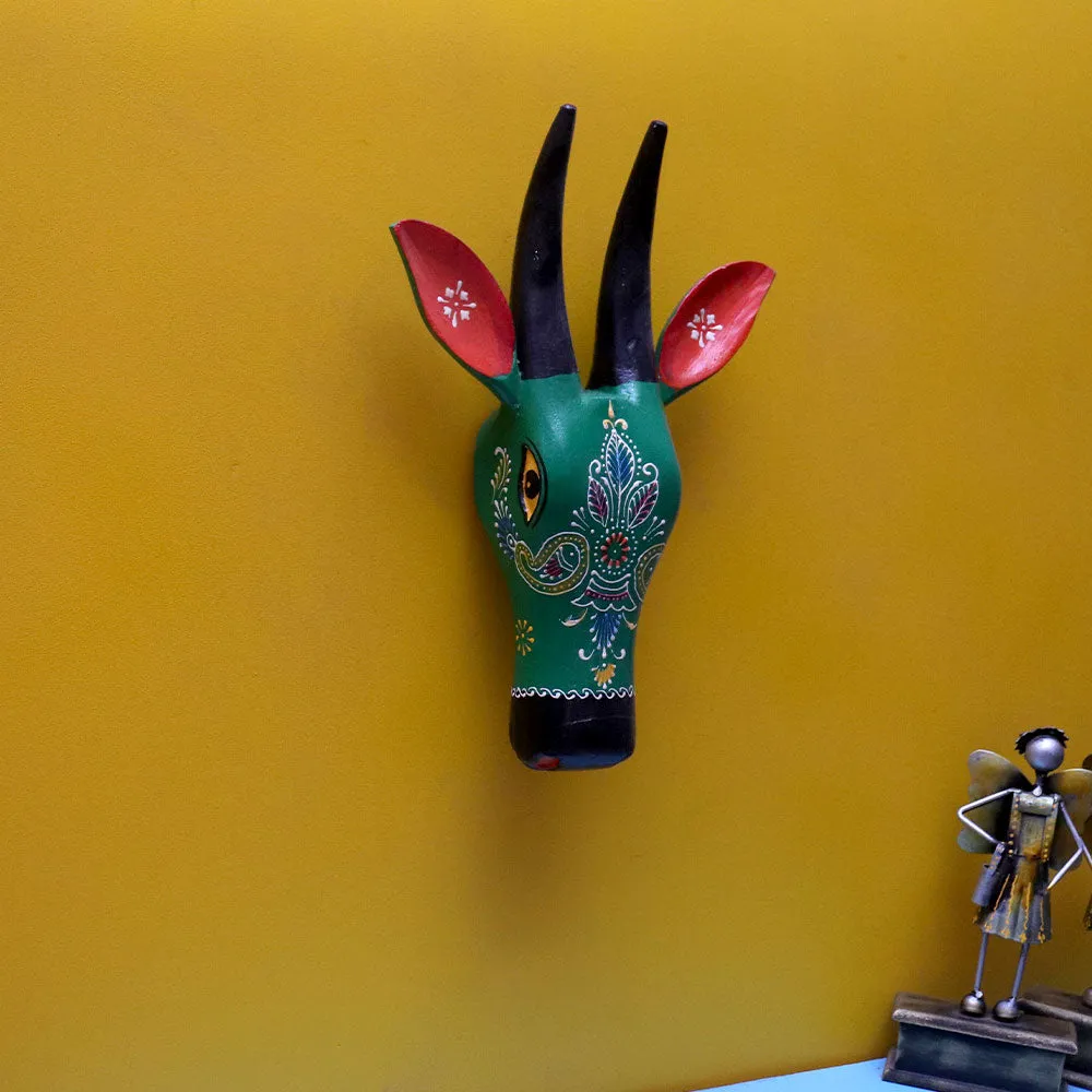 Traditional Green Bull Head Wooden Wall Decor