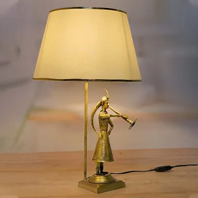 Traditional Hand Crafted Dainty Structured Village Women Brass Table Lamp