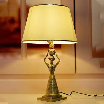 Traditional Hand Crafted Dainty Structured Village Women Brass Table Lamp