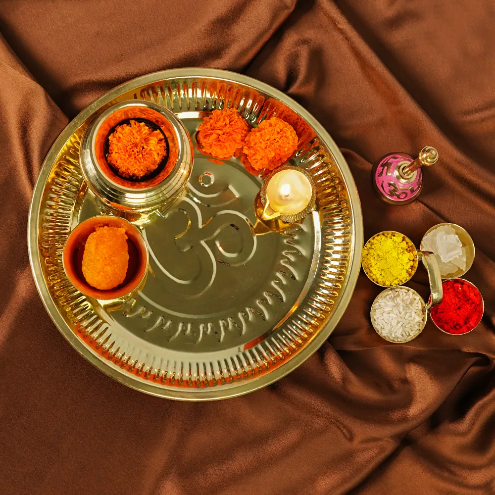 Traditional Handcrafted Glossy Brass Pooja Thali Set Of 1