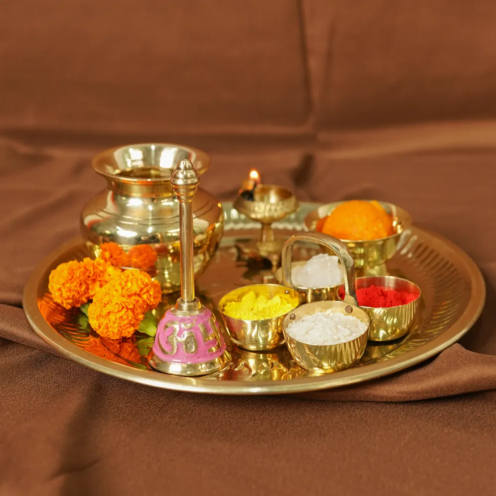 Traditional Handcrafted Glossy Brass Pooja Thali Set Of 1
