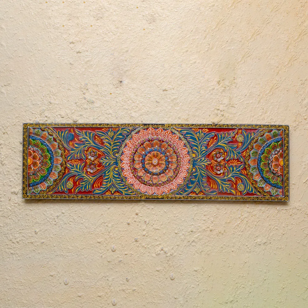 Traditional Intricate Multicolor Rectangular Painted Wooden Wall Panel