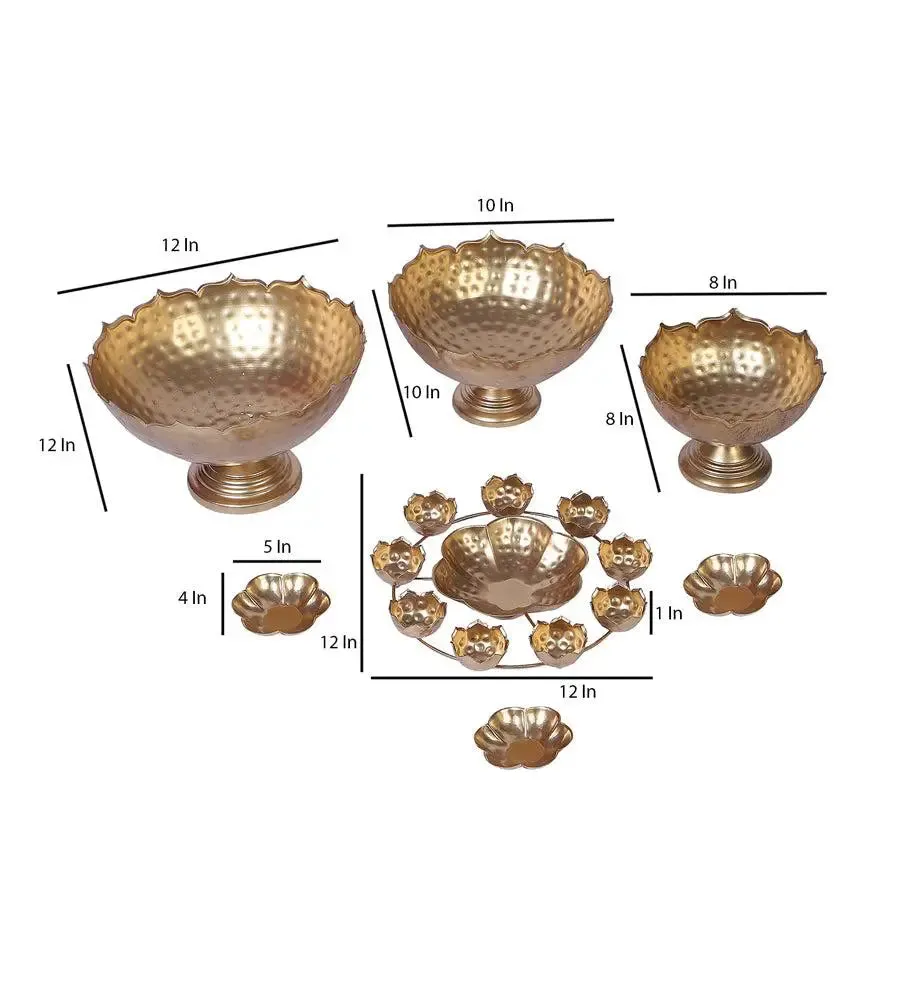 Traditional Metallic Urli with Tealight Holder for Home (Set of 7)