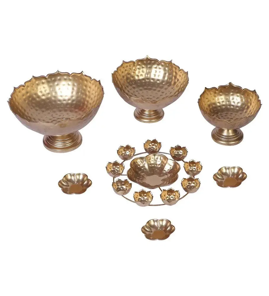 Traditional Metallic Urli with Tealight Holder for Home (Set of 7)