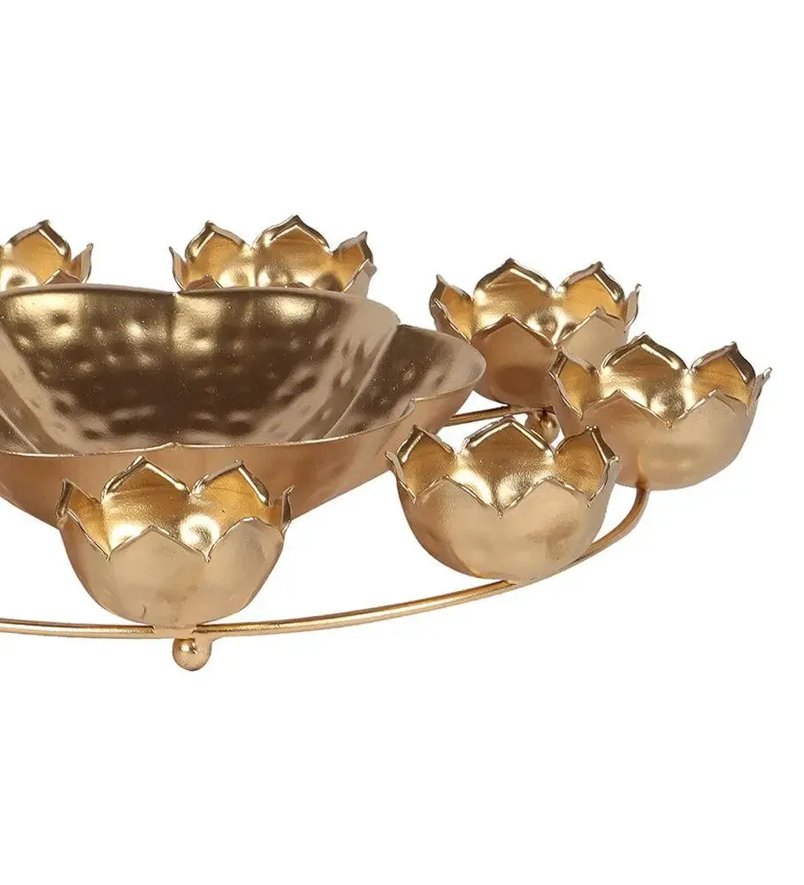 Traditional Metallic Urli with Tealight Holder for Home (Set of 7)