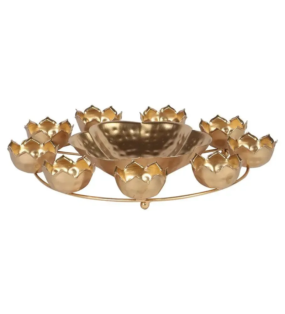 Traditional Metallic Urli with Tealight Holder for Home (Set of 7)