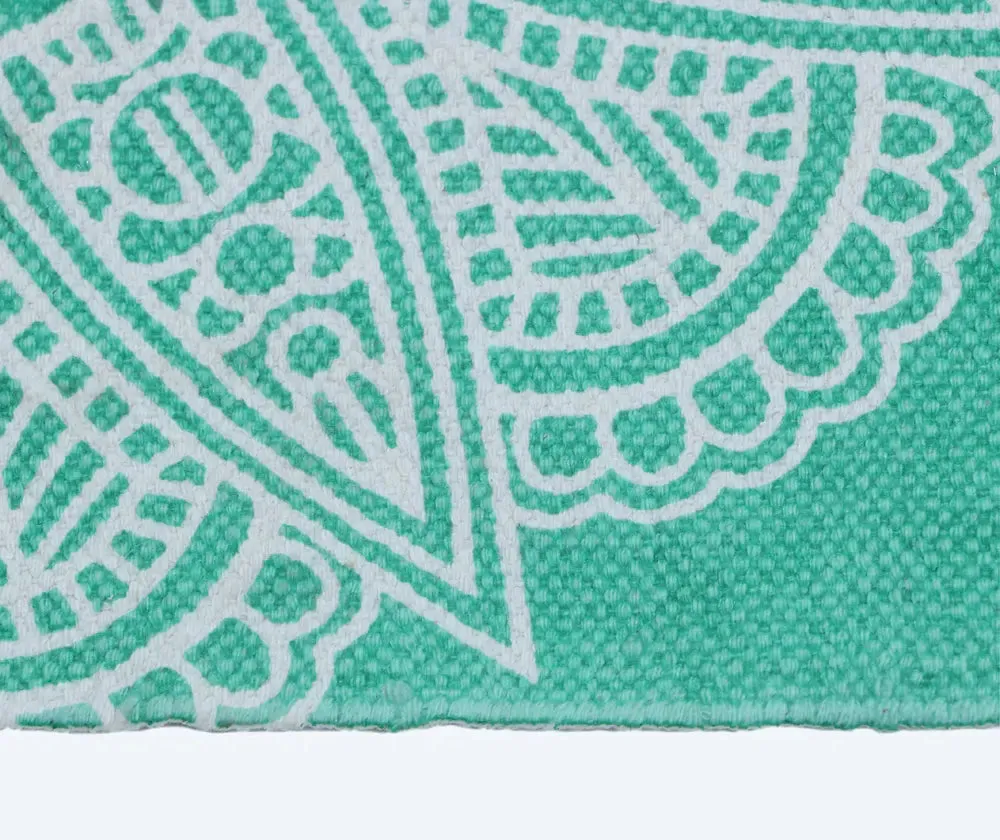 Traditional Motif Cotton Non-Slip Green Exercise Mat / Yoga Mat- 2x6 ft