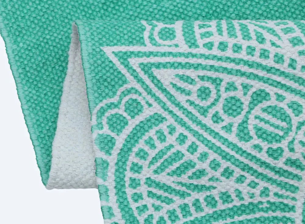 Traditional Motif Cotton Non-Slip Green Exercise Mat / Yoga Mat- 2x6 ft