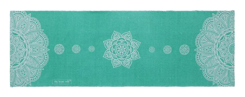 Traditional Motif Cotton Non-Slip Green Exercise Mat / Yoga Mat- 2x6 ft