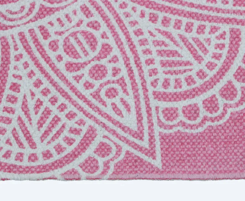 Traditional Motif Cotton Non-Slip Pink Exercise Mat / Yoga Mat- 2x6 ft