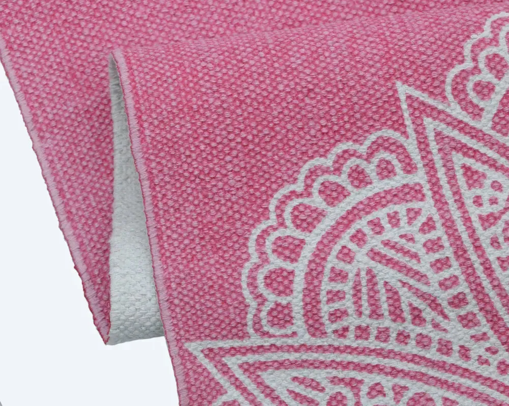Traditional Motif Cotton Non-Slip Pink Exercise Mat / Yoga Mat- 2x6 ft