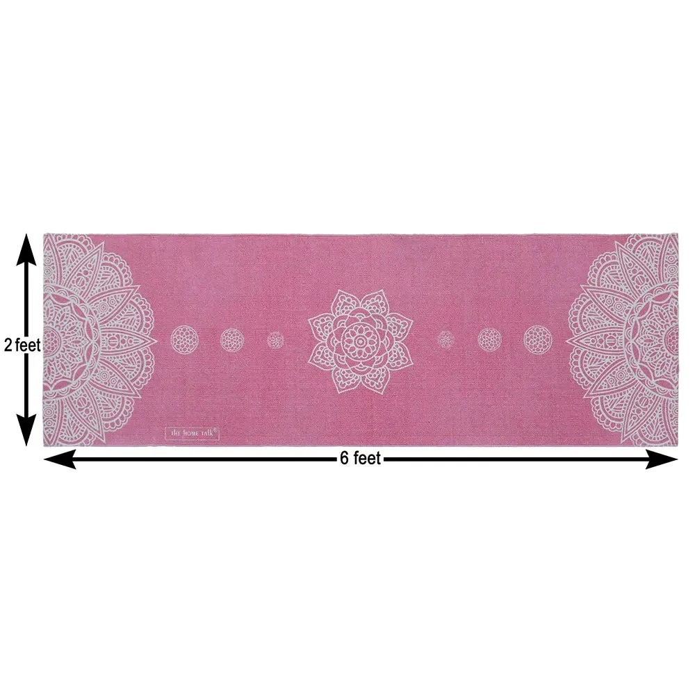 Traditional Motif Cotton Non-Slip Pink Exercise Mat / Yoga Mat- 2x6 ft