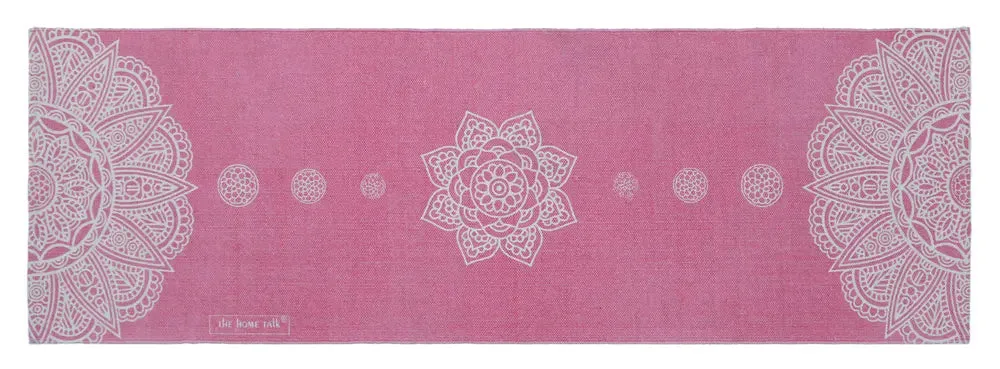 Traditional Motif Cotton Non-Slip Pink Exercise Mat / Yoga Mat- 2x6 ft