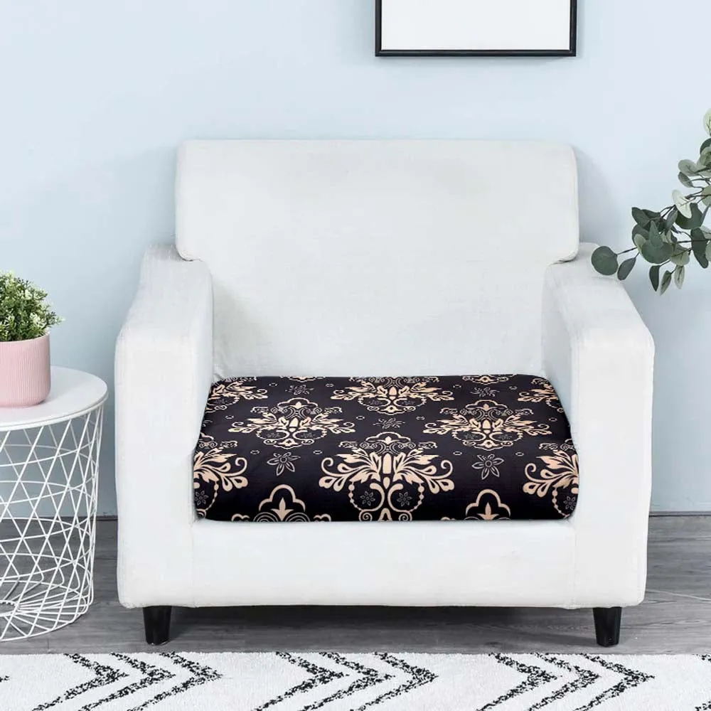Traditional Motif Strechable Black Sofa Seat Cover Set of 2/4/6/8 Pack of 2