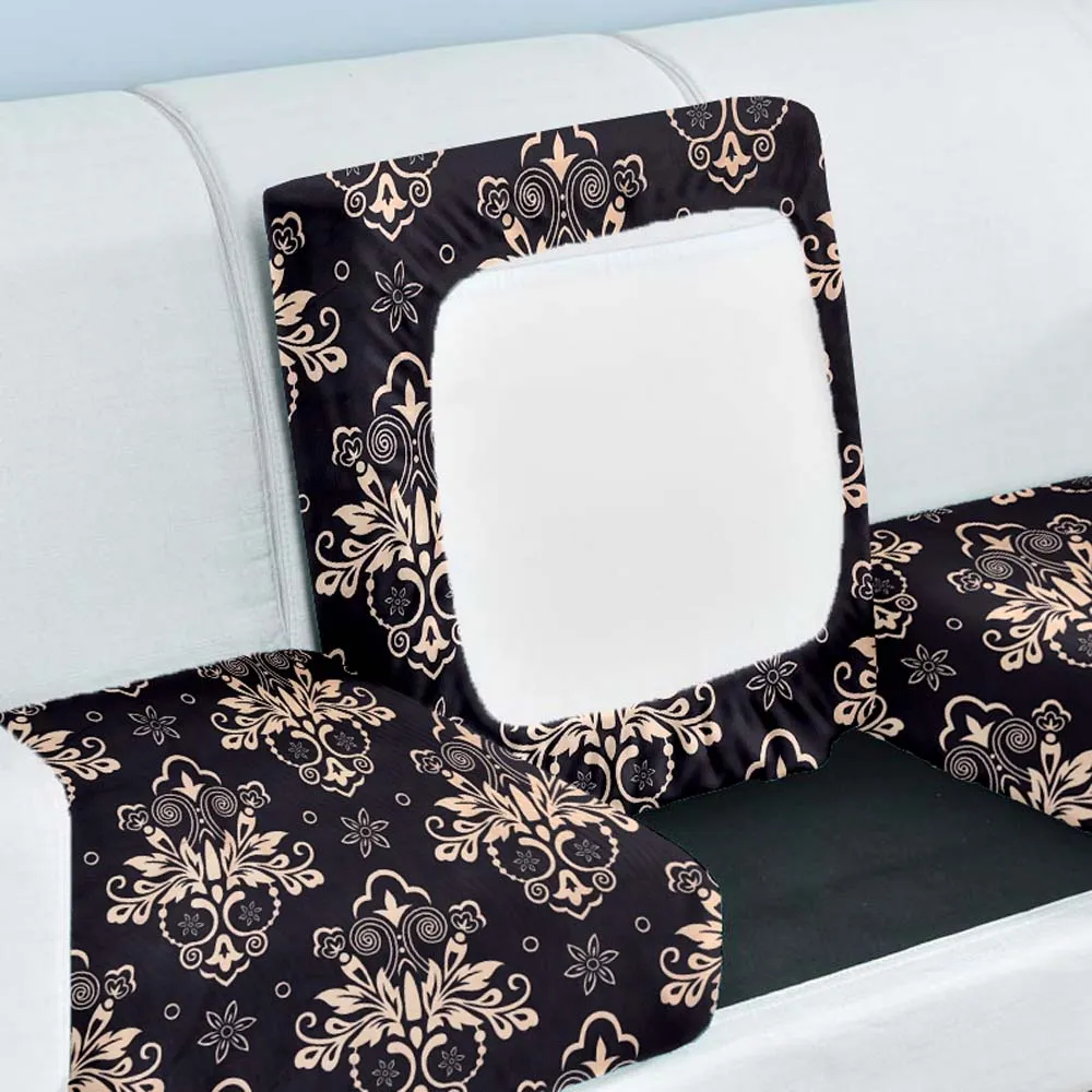 Traditional Motif Strechable Black Sofa Seat Cover Set of 2/4/6/8 Pack of 2